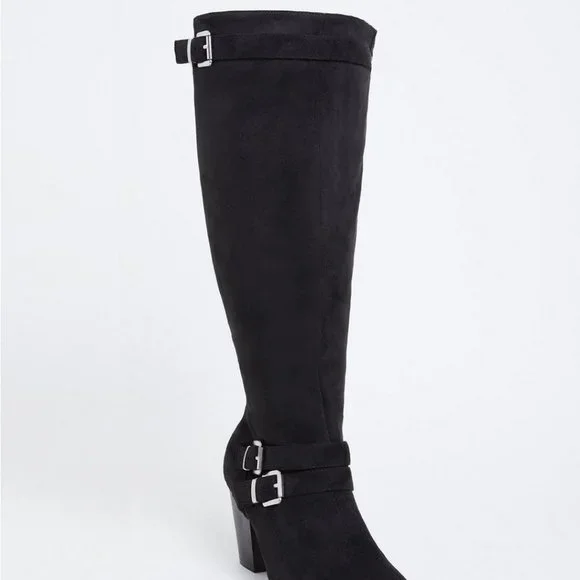 torrid Shoes Torrid Size Black Faux Suede Strappy Tall Block